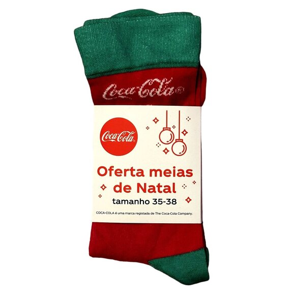 Coca Cola Holiday Crew Socks Christmas Coke Bottle with Ribbon Green Red RARE - Picture 1 of 3